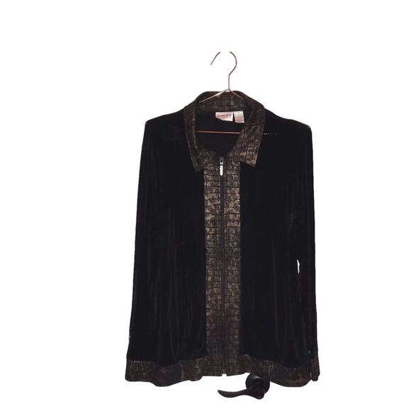 Chico's Tops - Chico's Travelers Black & Gold Print Zip Front Cardigan